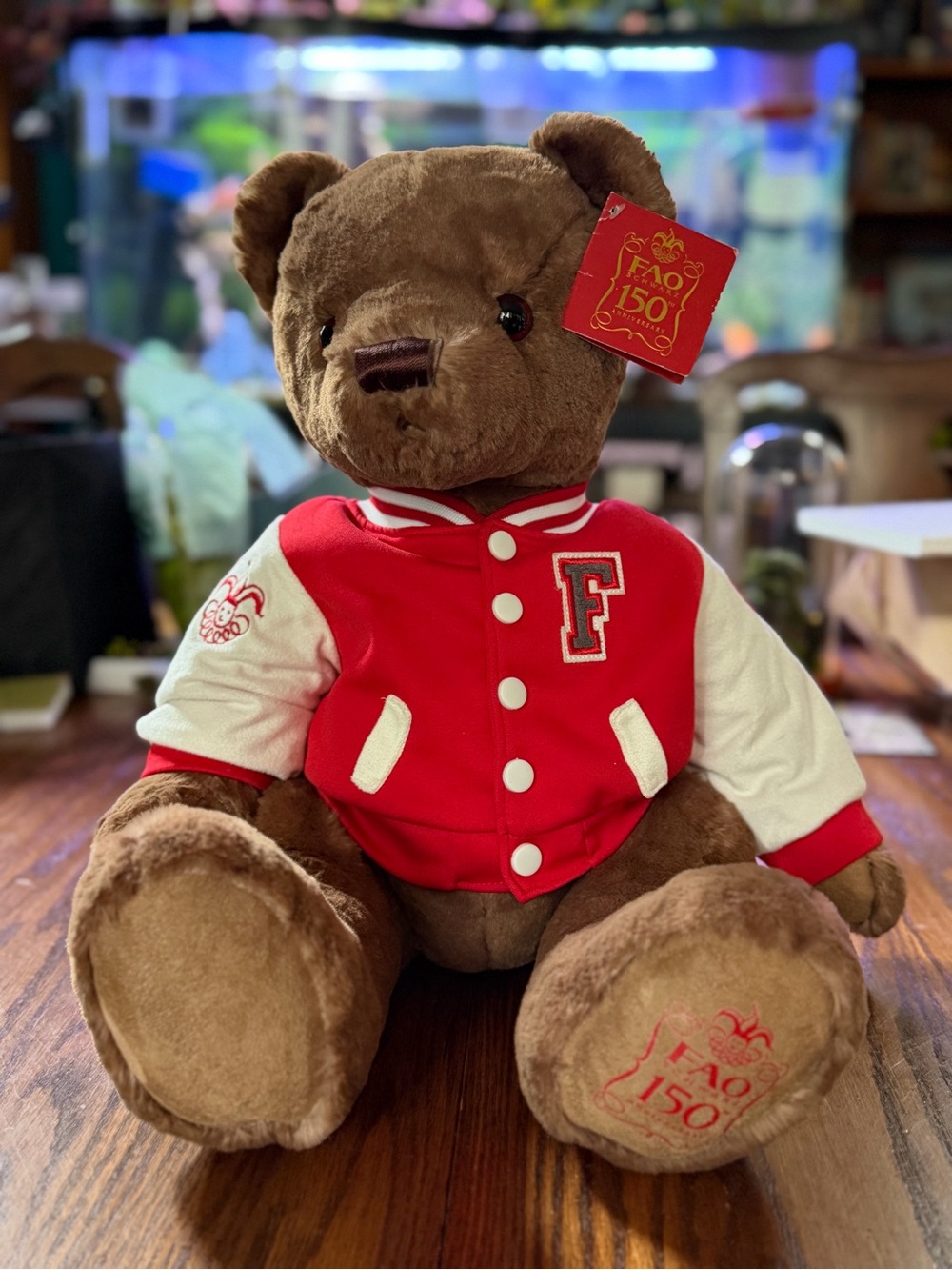 FAO Schwarz 150th Anniversary Teddy Bear Plush Red Varsity Jacket Medium 2012